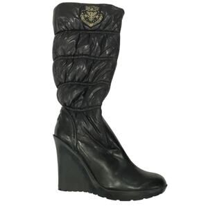 Y2K Guess Black Winter Rain Boots with Quilted Design and Wedge Sole Size 7.5